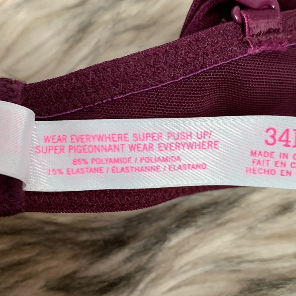 Victoria’s Secret PINK Wear Everywhere Super Push-Up Bra 34B Burgundy - Picture 11 of 12